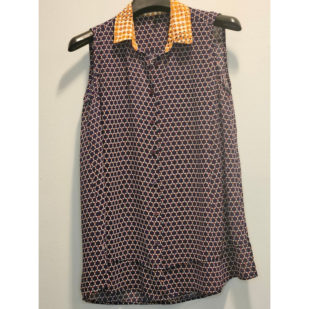 Stile Benetton Sleeveless Button Down Shirt Geometric Print High Low Top 42
